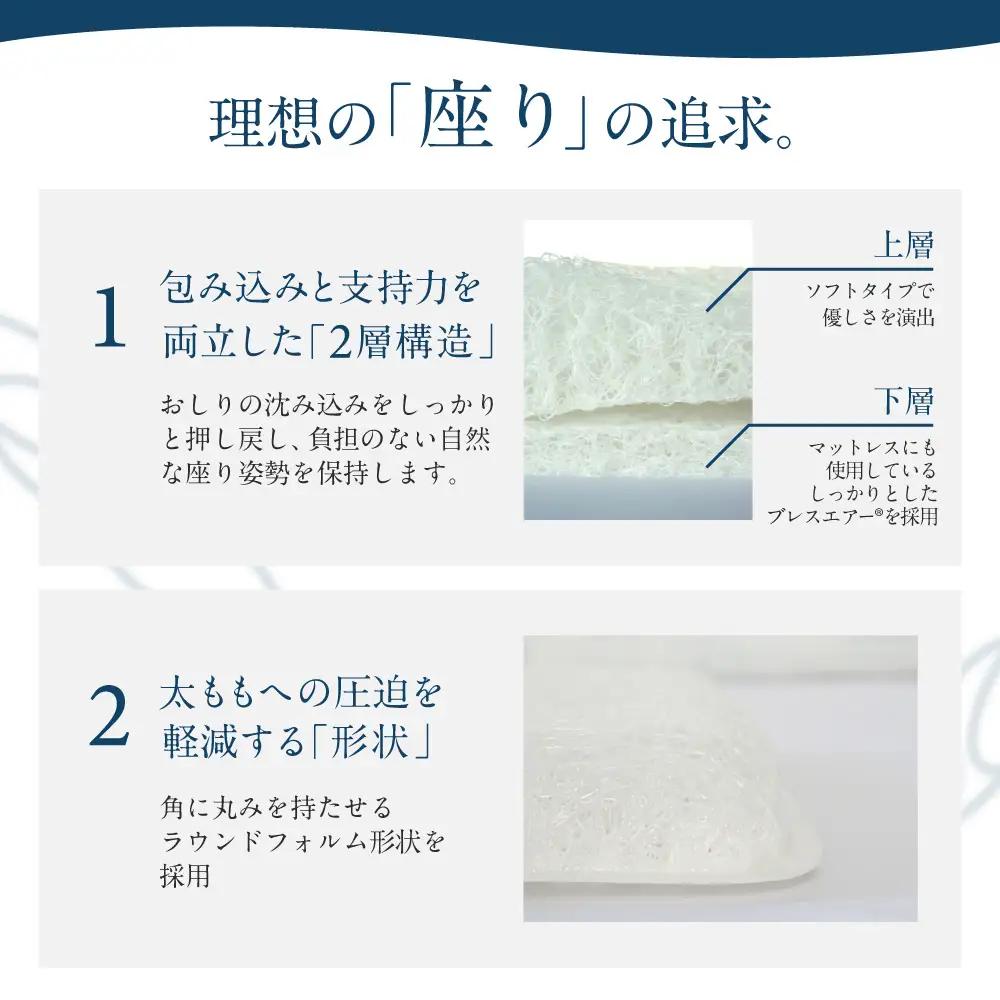 訳あり 高反発2層式 特製ブレスエアー®座クッション 近江化成工業株式会社 滋賀県 東近江市 A-E40 座布団 クッション 腰痛対策 デスクワーク 在宅勤務 体圧分散 高反発 蒸れない 洗える 椅子