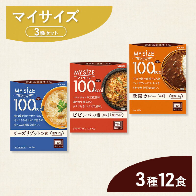 【ふるさと納税】レトルト食品 大塚食品 マイサイズ 100kcal 3種（欧風カレー・チーズリゾットの素・ビビンバの素）×各4個 インスタント 牛肉 スパイス 風味豊 濃厚 コチュジャン 豆板醤 綾瀬市 神奈川県