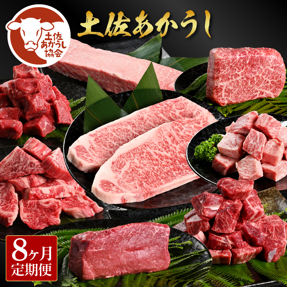【CF-R5frp】＜8ヶ月定期便＞ 土佐あかうし詰め合わせ8種（合計3.3kg）サイコロステーキ ロース カルビ スネ ヒレ サーロイン ブロック肉 特選 赤身 牛 牛肉 和牛 国産 天下味 エイジング工法 熟成肉