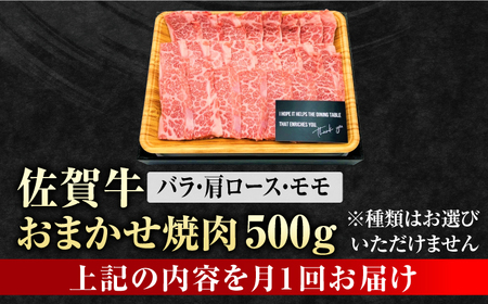【12回定期便】 艶さし！ 佐賀牛 焼肉用 計6kg (500g×12回)  ※バラ・肩ロース・モモのいずれの部位※ 吉野ヶ里町 佐賀牛 牛肉 肉 焼肉 バラ 肩ロース 国産 ブランド牛 モモ [FD