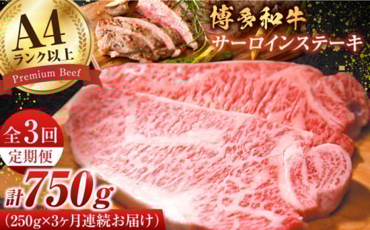 【3回定期便】博多和牛 サーロインステーキ250g×1枚 肉 牛肉 ステーキ 黒毛和牛 バーベキュー 広川町 / 株式会社MEAT PLUS [AFBO002]