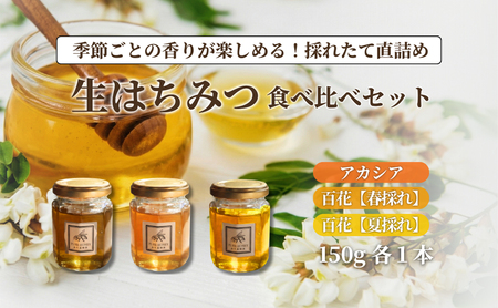 生はちみつ3種食べ比べセット【S】3個｜国産・非加熱・純粋・はちみつ｜長野県・信州・上田産｜アカシア・百花｜ポリフェノール・酵素・栄養豊富｜香り豊か