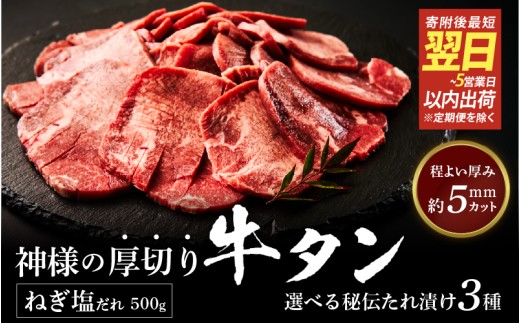 【 スピード発送 】神様の厚切り牛タン選べる秘伝たれ漬け500g×1p（ねぎ塩たれ1p） / お肉の神様