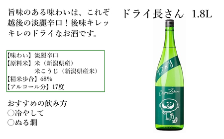 20P198 デリシャス長さん 1.8L&ドライ長さん 1.8L 新潟銘醸 昭和 レトロ ひげの長さん 晩酌 辛口 新潟 日本酒 小千谷市