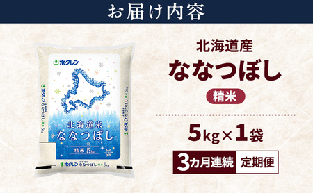 【3ヵ月連続定期便】北海道産 ななつぼし 精米 5kg 米 特A 獲得 白米 ごはん 定期便 定期配送 3ヵ月 道産米 ブランド米 5キロ お米 ご飯 米 北海道米 JAふらの ホクレン ホクレン米 