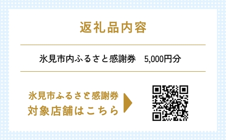 氷見市内ふるさと感謝券（宿泊・飲食） 5,000円分 観光 旅行 飲食 ランチ ディナー 食事  温泉 宿 民宿 旅 食体験 グルメ 富山県 氷見市