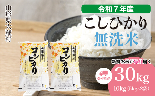 ＜令和7年産米＞ こしひかり 【無洗米】30kg定期便 (10kg×3回)　配送時期指定できます！