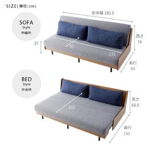 ソファ ソファベッド  幅180 ペース 180ごろ寝ソファ＜オークブラウン×ライトグレー＞【モーブル】【大川家具】