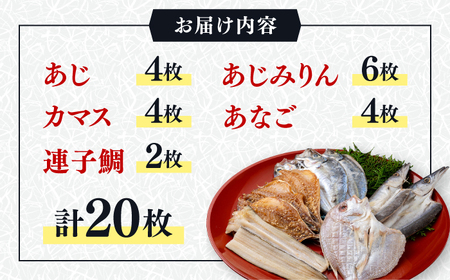 対馬 一汐干し お魚 セット 5種20枚 アジ 穴子 カマス 干物 [WAI018]