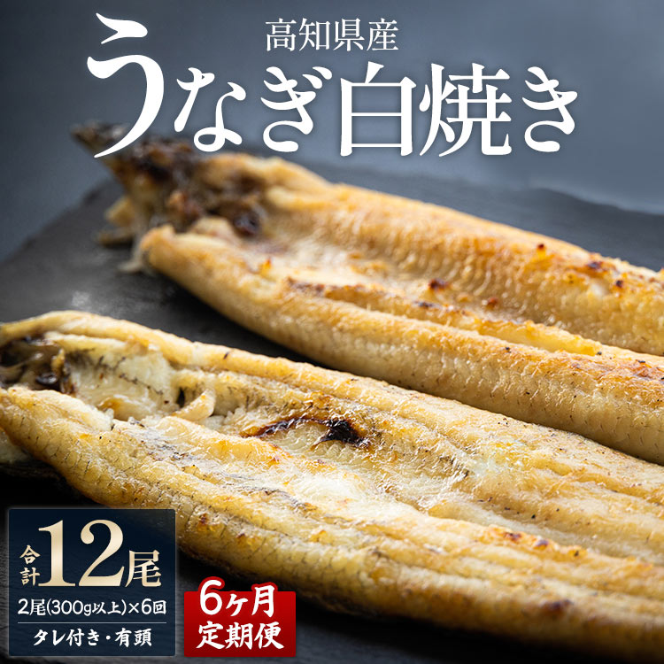 【6ヶ月定期便】高知県産うなぎの白焼き 合計12尾 (2尾300g以上×6回) タレ付き エコ包装 - 鰻 ウナギ しらやき 有頭 つまみ ご飯のお供 ごはん 丼 たれ 簡易 Wyw-0075