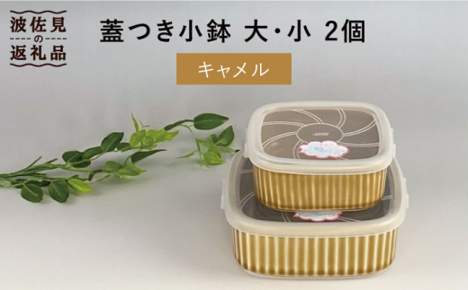 
【波佐見焼】便利な蓋つき容器 大・小（キャメル）2個セット 保存容器 食器 皿 【和山】 [WB127]
