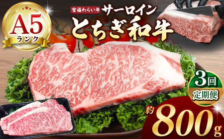 【栃木県共通返礼品】【定期3回】宮福笑牛（とちぎ和牛） A5 サーロインステーキ　約200g×4枚