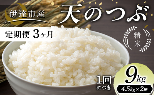 ＜定期便3ヶ月＞令和7年産米 伊達市産 天のつぶ 精米 9kg 訳あり ご飯 ごはん ライス 伊達市 F21C-390