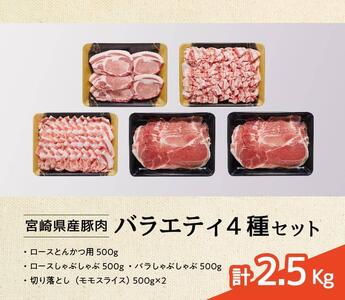 【12ヶ月定期便】宮崎県産豚肉バラエティ4種セット2.5kg【 肉 豚 豚肉 ロース バラ 切り落とし 】