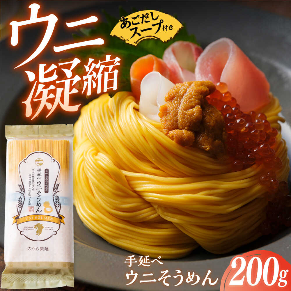 【ふるさと納税】手延べウニそうめん 200g あごだしスープ付 / そうめん 素麺 麺 乾麺 うに ウニ 雲丹 / 南島原市 / のうち製麺 [SAF011]