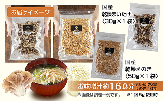 乾燥きのこ 2種セット（まいたけ・えのき）／国産 乾燥 舞茸 30g えのき 50g 各1袋 まいたけ マイタケ エノキ きのこ キノコ 無添加 国産原料 ドライ だし 出汁 簡単 時短 保存食