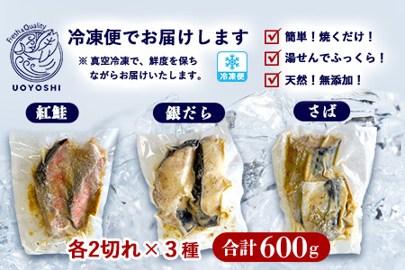 魚よし特製 無添加 切身3種 味噌漬けセット【三種の味噌漬け切身セット 紅鮭 銀だら さば 真空パック 無添加味噌だれ 風味豊かな味わい】A2-F095002