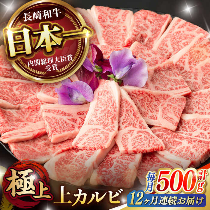 【ふるさと納税】【12回定期便】焼肉 上 カルビ 500g / 長崎和牛 A5ランク キャンプ BBQ バーベキュー / 諫早市 / 野中精肉店[AHCW054]