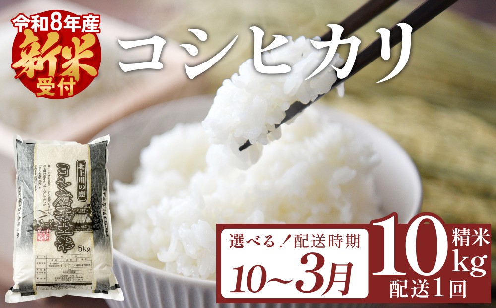 
                  選べる 配送月 【10月-3月】 ＜ 先行予約 ＞ 米 令和8年産 コシヒカリ 精米 10kg  ( 5kg × 2袋 ) 単品 新米 こめ コメ お米 ご飯 白米 こしひかり
                