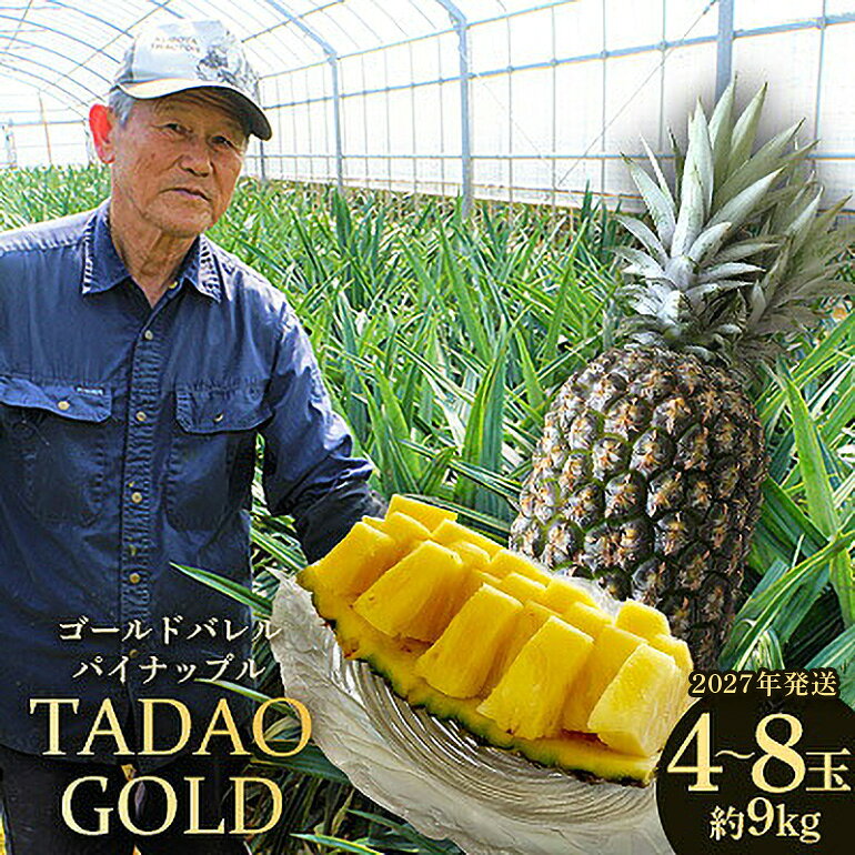 【ふるさと納税】TADAO GOLD　4～8玉　約9kg（多冠芽含む）【ゴールドバレル】2027年発送 ゴールドバレル パインアップル タダオゴールド たまき ただお 逸品 パイン職人 最高級 国産パイン パイナップル パイン 匠 高級フルーツ 南国フルーツ 特別 希少 玉城忠男 農家直送