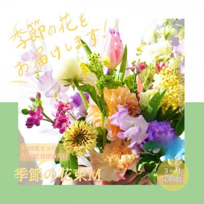 ふるさと納税 芸西村 【毎月定期便】芸西村産季節の生花花束　ブーケM　初回花瓶付　毎回延命剤付【t154tmf】　全3回