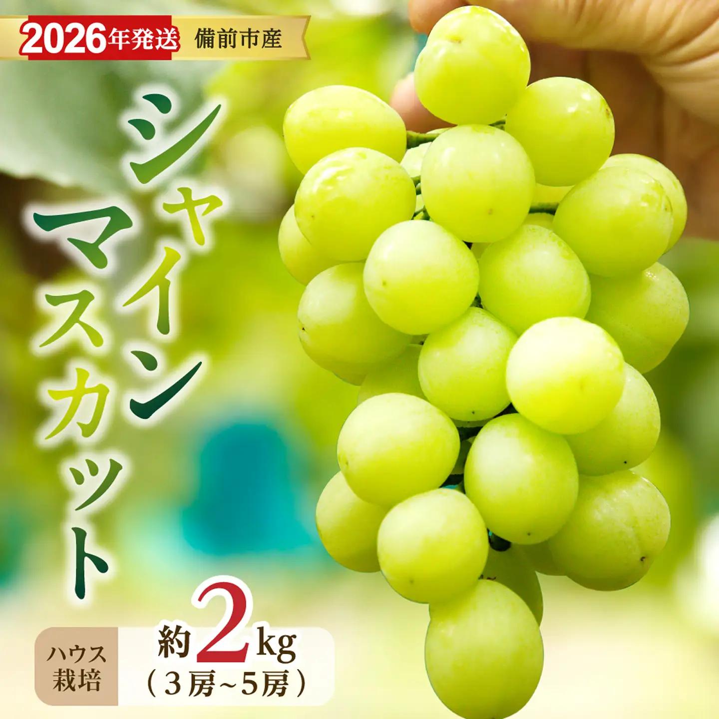 【2026年発送分　先行受付開始！】びぜん葡萄「シャインマスカット」（ハウス栽培）約2kg入（令和8年8月中旬～9月中旬頃発送）【葡萄 シャインマスカット】