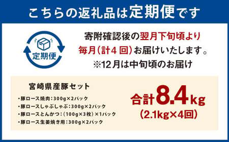 【4ヶ月定期便】＜宮崎県産豚セット（計2.1kg×4回）＞ お申込みの翌月下旬頃に第一回目発送（12月は中旬頃）【c1384_mc_x3】 豚肉 お肉 肉 新生活応援 卒業祝い 就職祝い 入学 卒業 