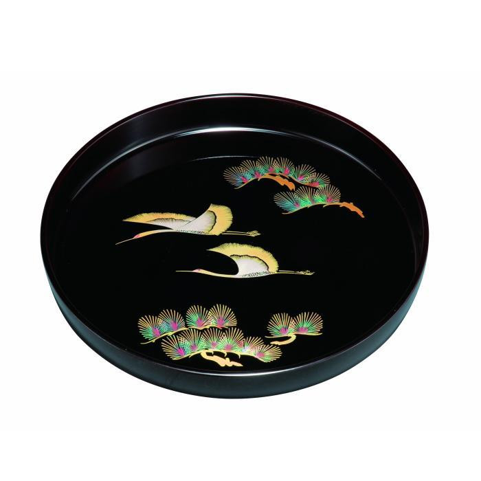 
丸盆 33cm 溜 金鶴

