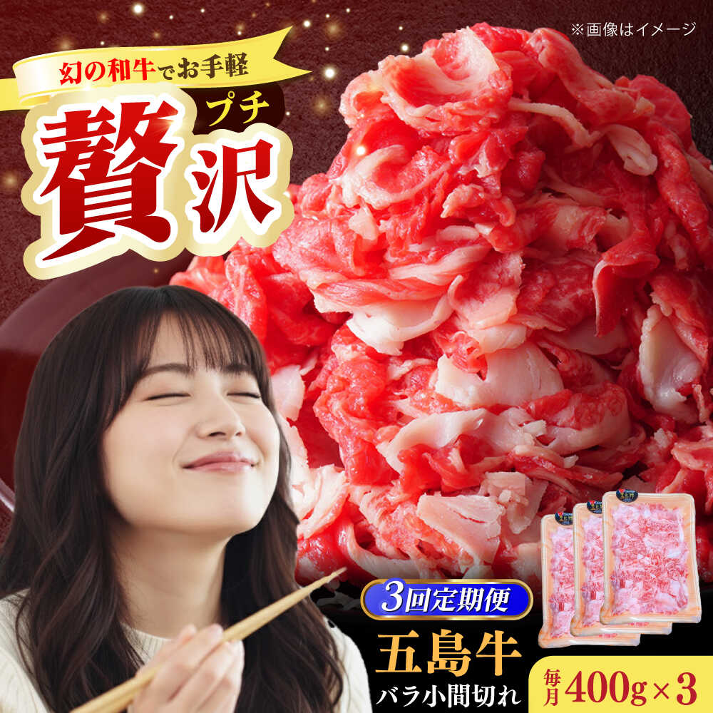 【ふるさと納税】【全3回定期便】【希少で上品なお肉をご家庭で！】五島牛 バラ 小間切れ 3パック（1.2kg）6〜8人前 切り落とし【ごとう農業協同組合】[RAT015]