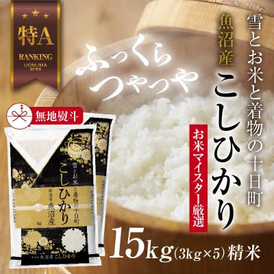 ふるさと納税 十日町市 【無地のし】 魚沼産 コシヒカリ 3kg ×5袋 計 15kg 新潟県 美味しい炊き方ガイド付き