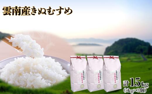 島根県「雲南産きぬむすめ」15kg（5kg×3）【島根県産 雲南市産 ブランド米 米 お米 白米 コメ こめ おこめ ライス 精米 ふっくら ツヤツヤ 炊き立て 甘い 美味しい 家庭用 ふるさと ご飯 おうちご飯 袋 自然 天然 送料無料 定番 朝食 昼食 夜食】