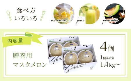 高知県南国市産／贈答用マスクメロン（4個）【メロン フルーツメロン くだもの メロン デザート メロン 高評価 メロン 厳選 メロン 高級 メロン ギフト メロン 贈り物 メロン  人気 おすすめ】