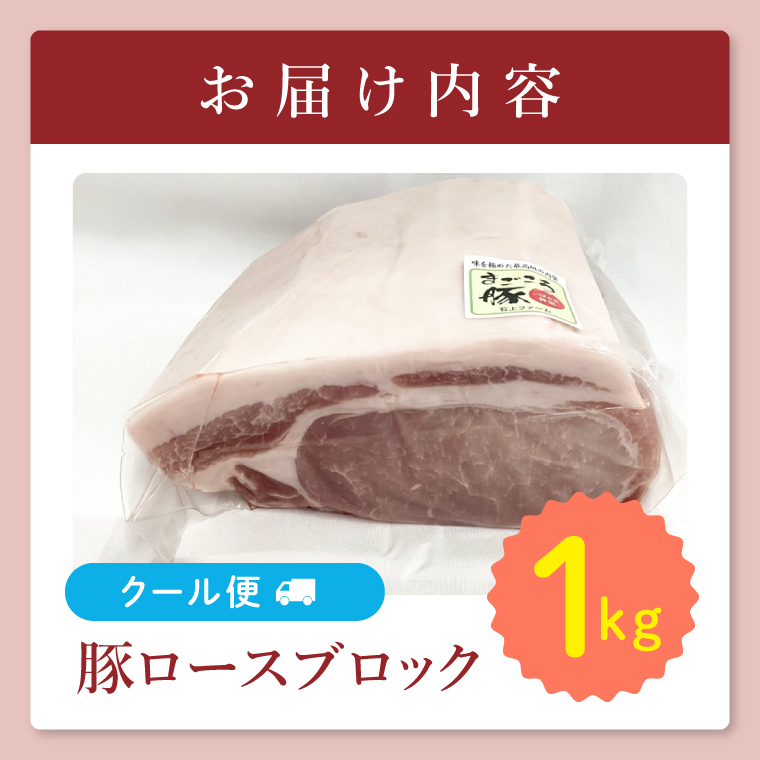 【茨城県共通返礼品/鉾田市】国産まごころ豚ロースブロック1.0kg | 甘い おいしい 良品質 最上級 茨城県産(92-04)