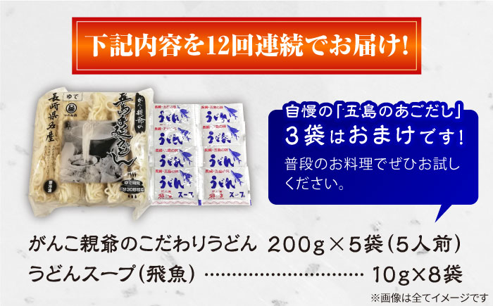 【全12回定期便】がんこ親爺の冷凍五島うどん 冷凍うどん 飛魚 あごだしスープ 五島市/中本製麺 [PCR034]