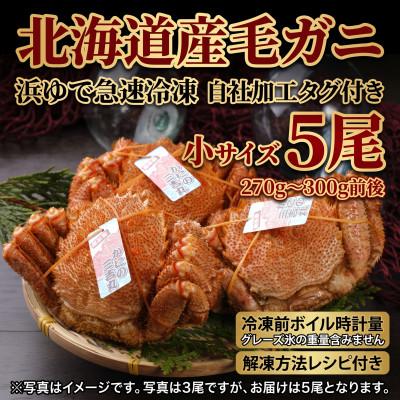 ふるさと納税 白老町 k1305【浜ゆで自社タグ付】北海道産ボイル毛ガニ270g〜300g前後×5尾