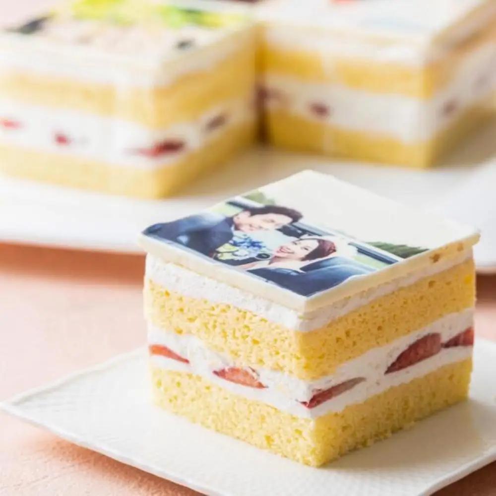 【スイーツ】お気に入りの写真をホワイトチョコにプリント！オリジナルの美味しいケーキを。 4ピース アルバムケーキ（文字なし）