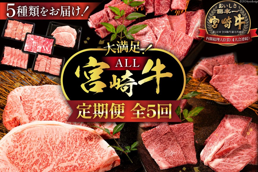 牛肉 定期便 5回 宮崎牛 バラエティCコース 計 2.1kg [ミヤチク 宮崎県 日向市 452061592] セット 小分け 冷凍 焼肉 モモ ロース ステーキ ウデ スライス 牛肩ロース
