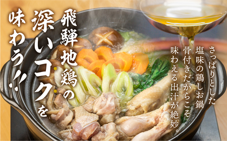 鍋 セット 水炊き鍋 3～4人前 鶏しお鍋 飛騨地鶏 スープ付 ラーメン付 モモ肉 手羽元 [Q2217wx]
