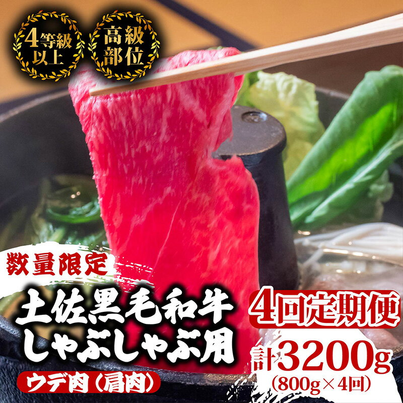 【ふるさと納税】 【定期便4回】土佐黒毛和牛ウデ肉しゃぶしゃぶ用 計3.2kg（800g×4ヶ月連続お届け) 2Zコース | 特撰 ウデ肉 肩肉 最上位等級 A4 A5 最高ランク 贅沢 しゃぶしゃぶ　鍋 スライス 焼肉用 小分け 冷凍 国産 牛肉 高知県 須崎 TM54000