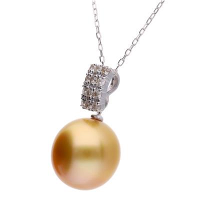 ふるさと納税 神戸市 【月影】ゴールデンパール(南洋真珠) ダイヤモンド PT900 プラチナ ペンダントトップ |  | 01