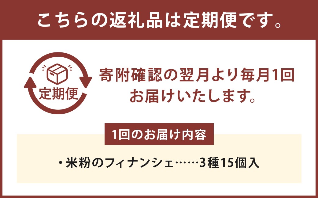 【3ヶ月定期便】 米粉 の フィナンシェ 15個入 （プレーン ・ 抹茶 ・ ココア）