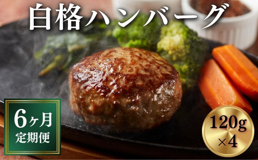 
【定期便／6ヶ月】《格之進》白格ハンバーグ120g×4個 プレミアム お弁当 個包装 お惣菜 小分け 子供 簡単調理 肉 岩手 一関 贈り物 ギフト お取り寄せ 冷凍 人気
