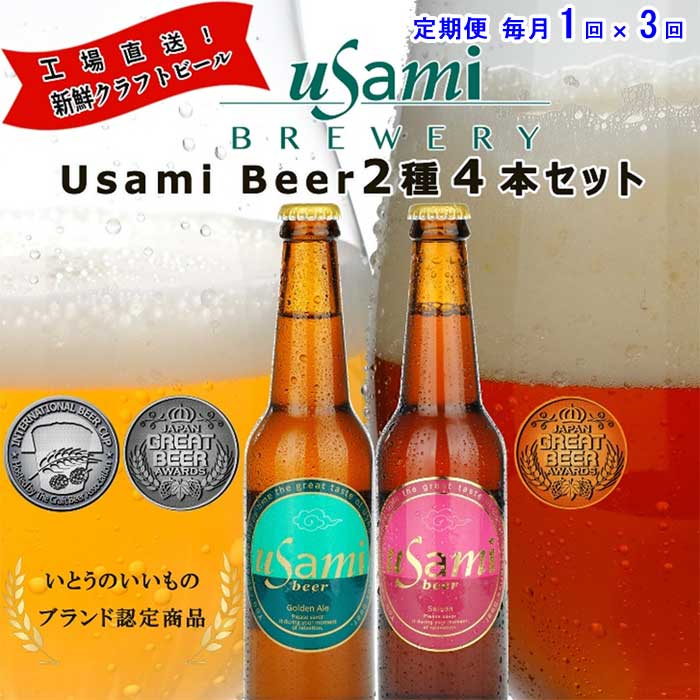 W03【ふるさと納税】【定期便 全3回】Usamiビール2種×2本(4本セット) 毎月1回×3回
