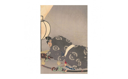 オリジナル【レプリカ浮世絵（2枚絵）月岡芳年作「天延四年秋妖怪土蜘蛛脳源頼光寝所酒田公時等宿直欲払其妖図」】／名古屋刀剣博物館