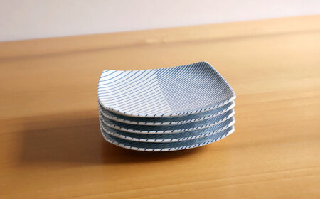 【白山陶器】【グッドデザイン賞】重ね縞 反角中皿 5枚セット【波佐見焼】[TA163]