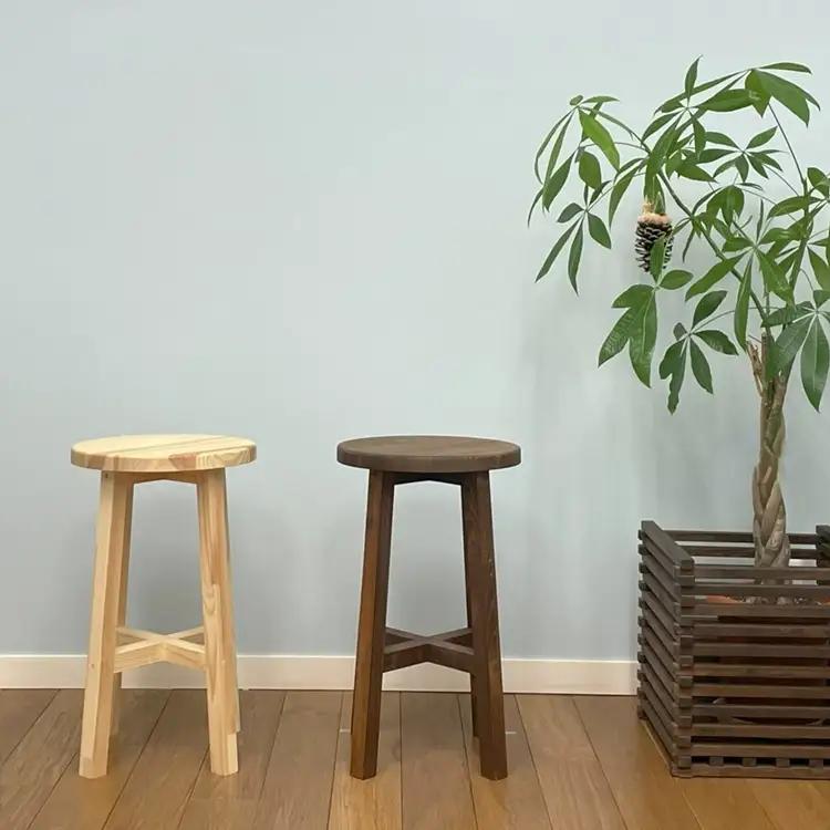 木製ハイスツール 『ぽてっと可愛い丸椅子』（カラー：クリア） │パイン材 木製椅子 ハンドメイド WoodPark 和歌山県美浜町
