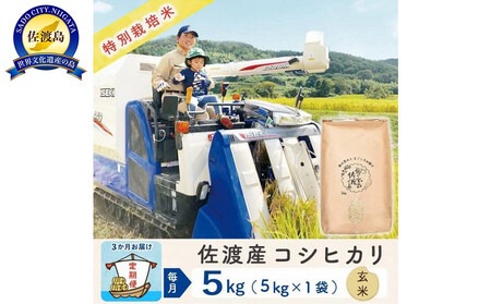 【新米予約 3か月定期便】佐渡島産コシヒカリ 玄米5Kg 令和7年 特別栽培米 農家直送