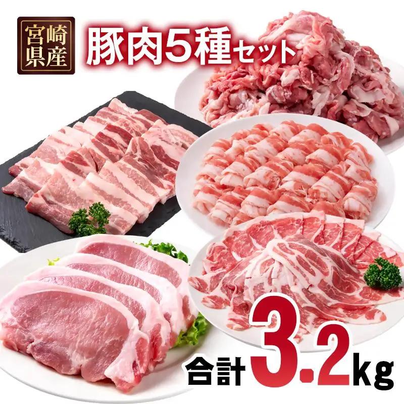 宮崎県産豚肉 5種 合計3.2kgセット 小分け 13パック 切り落とし ロース バラ＜70-23a＞