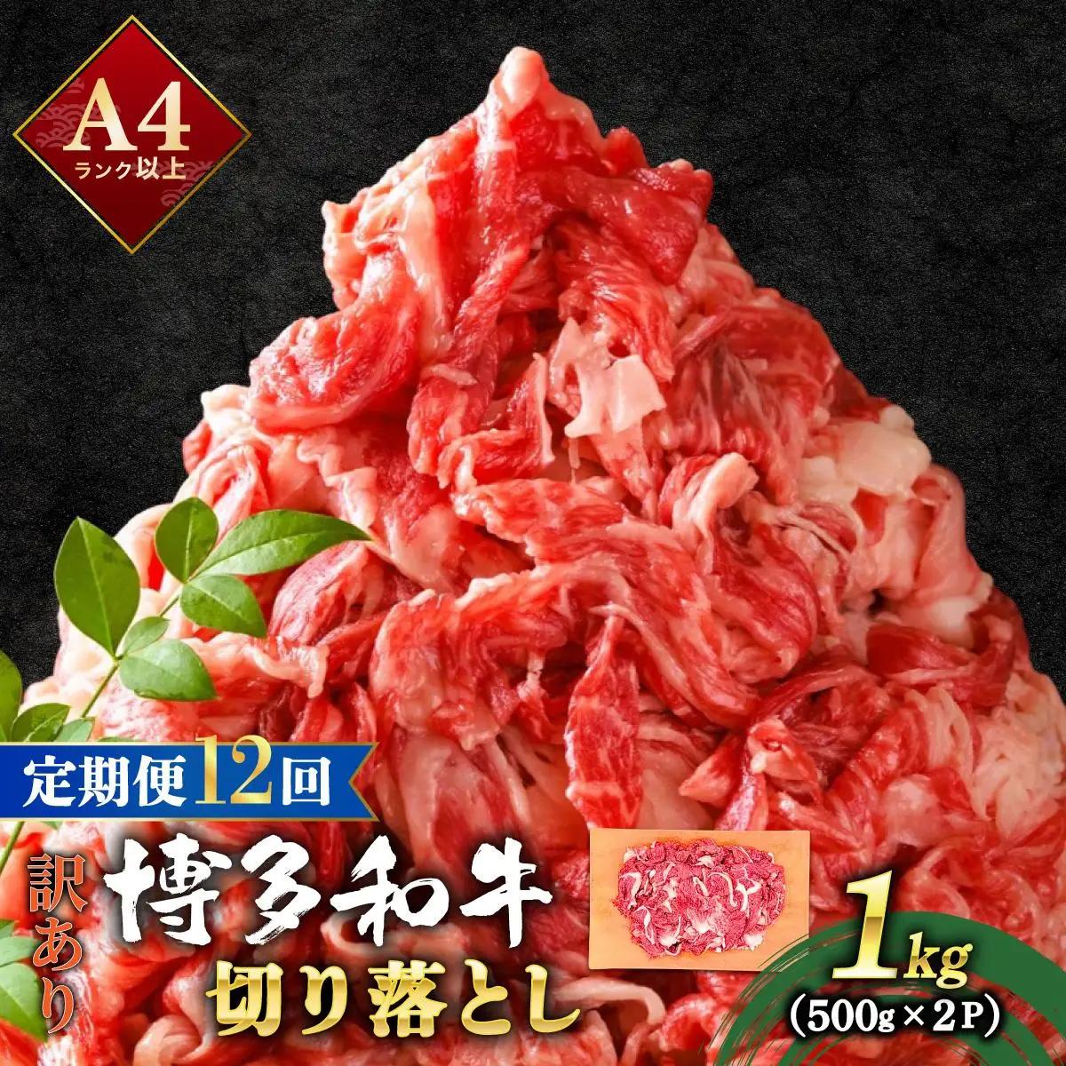 寄附額改定↓ ＜定期便・全12回＞【訳あり】博多和牛 切り落とし 1kg（500g×2）