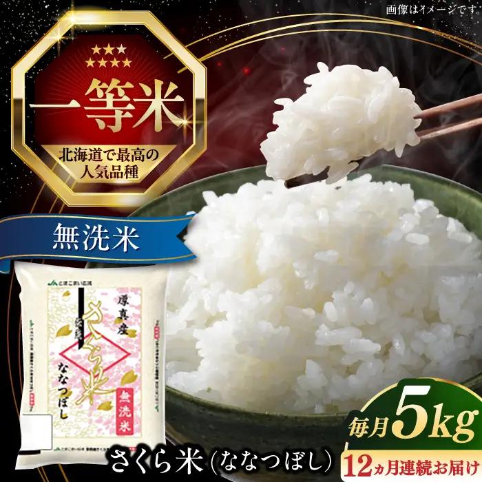 令和7年産 令和8年産 【全12回定期便】【無洗米】さくら米（ななつぼし）5kg 1年 12ヵ月 お米 無洗米 白米 ななつぼし 北海道 [AXAB010]